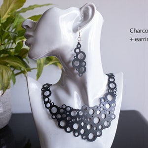 Unusual Black Or White Soft Silicone Bubbles / Circles Statement Necklace or Necklace + Earrings Set