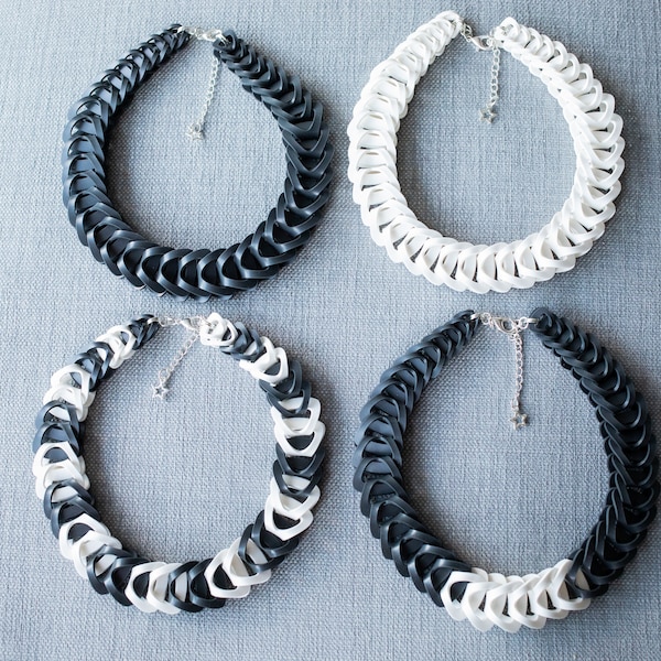 Black And White Oversized Chunky Chain Soft Silicone Statement Necklaces, Large Chain Choker