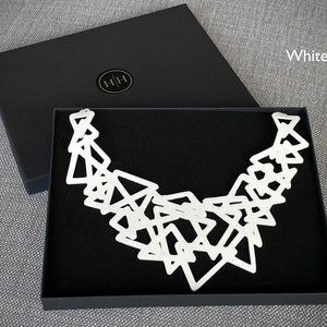 Black or White Abstract Minimalist Triangles Statement Necklace or Necklace Earrings Set : Soft Silicone Rubber, Vegan and Hypo-Allergenic image 4