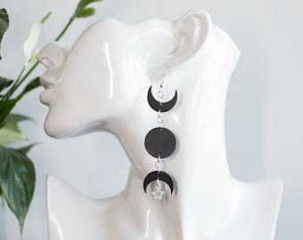 Pagan Triple Moon Goddess Symbol Soft Silicone Statement Earrings : Vegan and Hypo-Allergenic