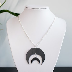 Double Crescent Moon Black Soft Silicone Necklace : Lightweight, Vegan and Hypo-Allergenic