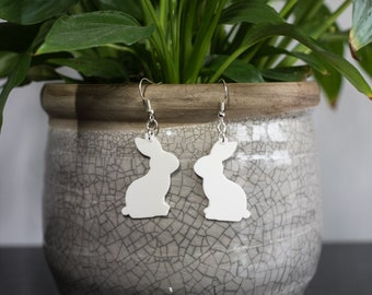 Cute Little Easter Bunny White Rabbit Earrings : Lightweight Soft Silicone, Vegan and Hypo-Allergenic