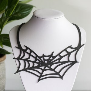 Black Spider Web Spooky Halloween Statement Necklace : Soft Silicone, Vegan and Hypo-Allergenic