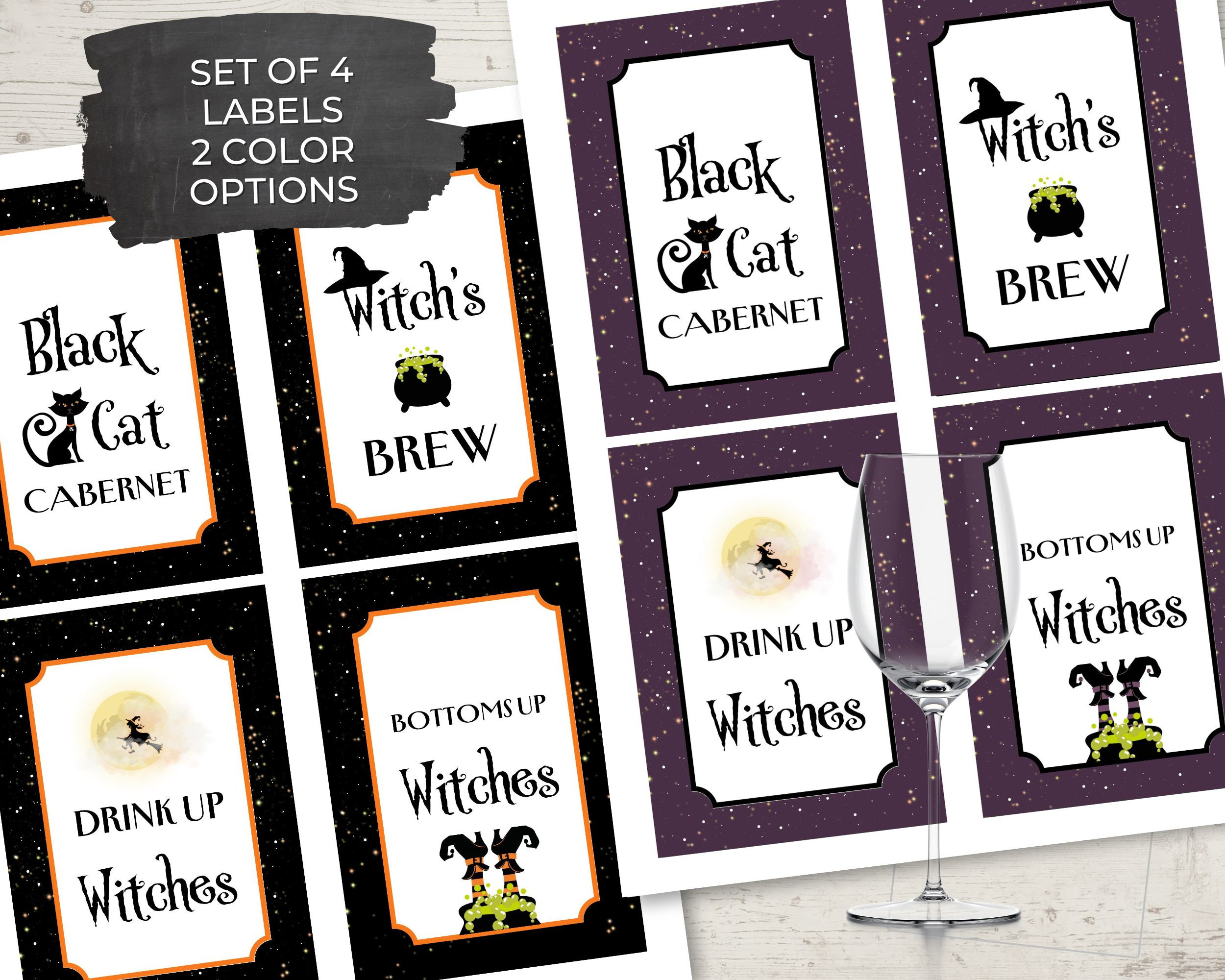 Halloween Printable Wine Bottle Labels Instant Download Set - Etsy
