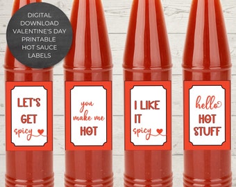 Valentine's Day Printable Hot Sauce Labels, Instant Download, Set of 4 Digital Labels, Valentine's Gift