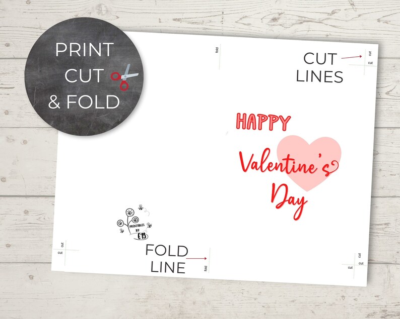 Instant Download, Printable Valentine's Day Card, 5x7 Folded Card ...