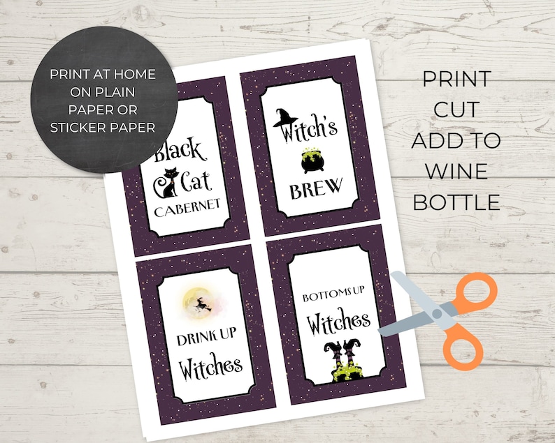 Halloween Printable Wine Bottle Labels, Instant Download, Set of 4 ...