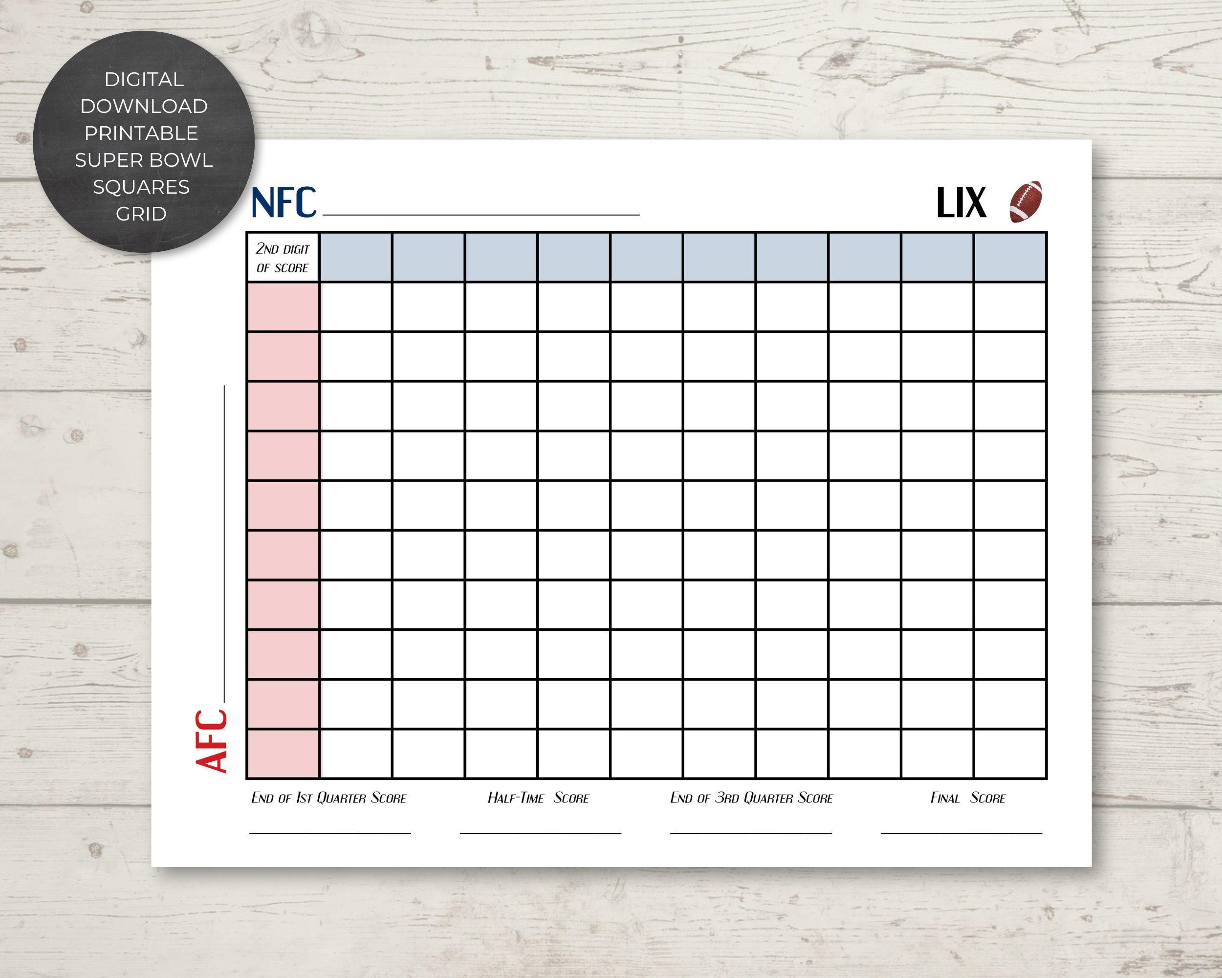 instant download, printable super bowl lix squares grid, super