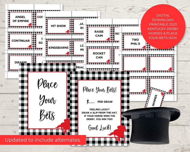 Instant Download, Printable 2023 Kentucky Derby Betting Game , Hat Draw