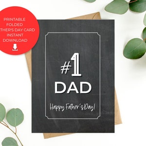 Instant Download, Digital, Printable Father&#39;s Day Card, 5x7 Folded Card, Blank Inside, #1 Dad, Card for Dad