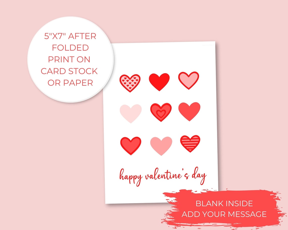 Instant Download, Printable Heart Happy Valentine's Day Card for Anyone ...
