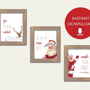 Sofortiger Download lustige Weihnachtsmann Rentier Badezimmer Schilder für einfache und lustige DIY Dekor