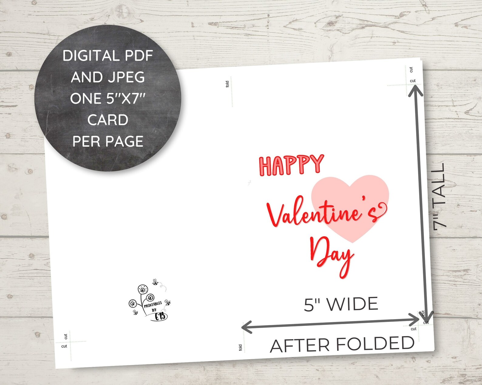 Instant Download, Printable Valentine's Day Card, 5x7 Folded Card ...