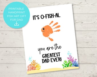 Instant Download, Printable Handprint Fish Art, Keepsake Gift for Dad, Father's Day DIY Craft, 8.5"x11", 8"x10" pdf, jpg,