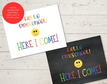 Instant Download, Digital, First Day of School Printable Photo Sign, Preschool Sign, Back to School