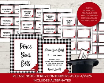 Descarga instantánea, juego de apuestas imprimible para el Derby 2026, sorteo de sombreros, apuestas para fiestas del Derby, actividad del Derby