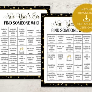 Instant Download, Printable New Year&#39;s Eve Find Someone Who Game, Find the Guest Bingo, Family Activity, Party Icebreaker, Mix & Mingle
