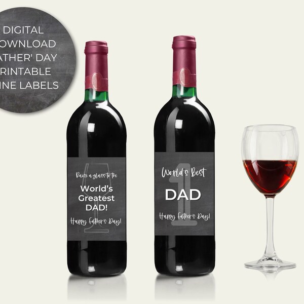 Father's Day Printable Wine Bottle Labels, Instant Download, Set of 2 Digital Printable Wine Labels, Chalkboard Wine Labels