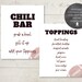 Printable Football Chili Bar and Toppings Sign, 8x10, 5x7 Sizes ...