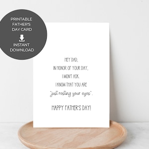 Download istantaneo, biglietto digitale per la Festa del papà stampabile e umoristico, biglietto pieghevole 5 x 7, interno vuoto, biglietto divertente per papà, Just Resting My Eyes