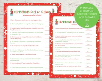 Instant Download, Printable Christmas Fact or Fiction Quiz, True or False Trivia, All Ages, Family Fun, Winter  Activity, Party Game