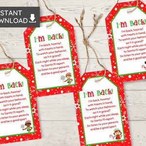 Instant Download, Printable Elf Return I&#39;m Back Gift Tags, Christmas Label, Elf Arrival Poem, Treat Tag