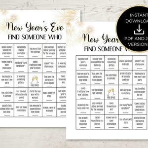 Instant Download, Printable New Year&#39;s Eve Find Someone Who Game, Find the Guest Bingo, Family Activity, Party Icebreaker, Mix & Mingle
