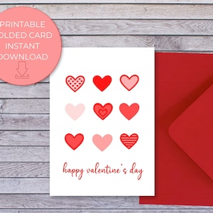 Tarjeta de San Valentín con forma de corazón, imprimible y de descarga instantánea para cualquier persona, tarjeta doblada de 5 x 7, interior en blanco