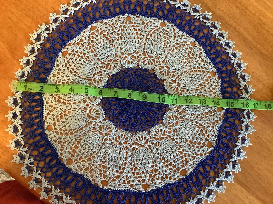 Doily Doilies Handmade lt blue dark blue 17 Round Etsy
