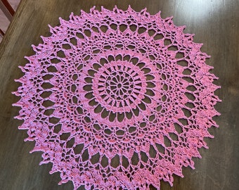 Doily Doilies 14” round, Handmade, pink, decoration, wall hanging, boho, vintage look, placemat, spring, bright color