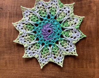 Doily Doilies Turquoise, white, green Handmade, 6” Round, decoration, coaster