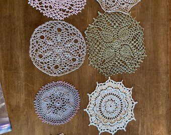 Small Doily Doilies Handmade, olive green, beige, grey, cream, vintage look, boho, coaster, decoration, gift for mom (set #3)