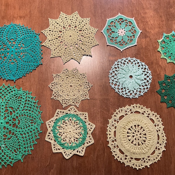 Small Doily Doilies Handmade greens, delicate, coaster, vintage, boho, coaster, decoration