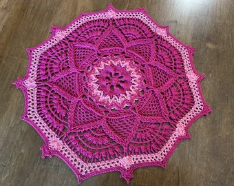 Doily Doilies 13” round Handmade, raspberry and pink, decoration, wall hanging, placemat, napkin, vintage look, boho