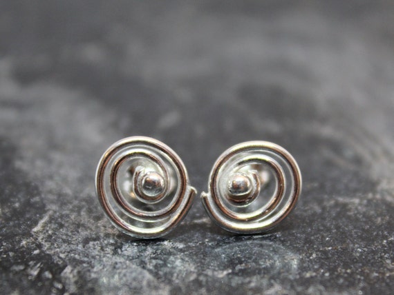 Small Spiral Gold Earrings Round Swirl Studs Handmade