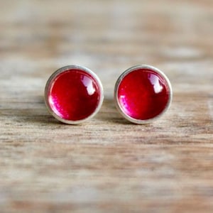 October Birthstone Earrings - Tourmaline Style Studs - 925 Sterling Silver  - Hot Pink Jewellery