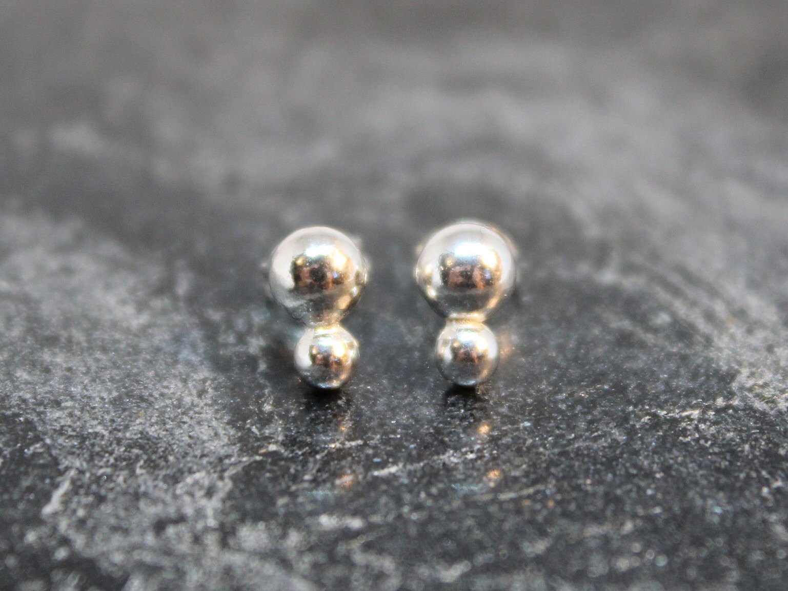 Sterling Silver Double Earrings Classic Studs Twin Ball Ear Posts Round Pebble Jewellery Etsy Canada