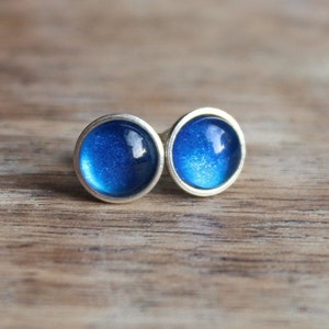 September Birthstone Studs - Sapphire Colour Earrings - Sterling Silver Small Studs - Royal Blue Earrings