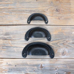 Black Cast Iron Drawer Pull, Drawer Handle, Cabinet Cup Handle