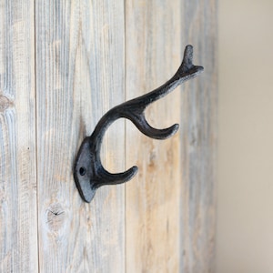 Deer Antler Triple Hook, Rustic Cast Iron Coat Hook