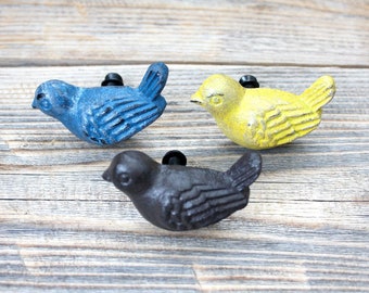 8 CAST IRON BIRD CABINET KNOBS PULLS DRAWER DRESSER HANDLES RUSTIC BIRDS SPARROW