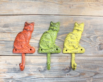 Colourful Cat Hook, Cast Iron Coat Hooks