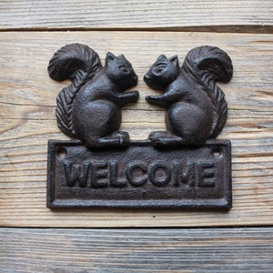 Squirrel Welcome Sign, Rustic Welcome Garden Gate Sign