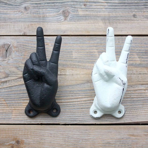 Peace Sign Cast Iron Hand Hook, Unique Coat Hooks