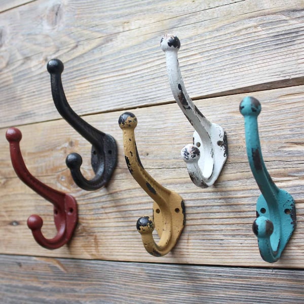 Cast Iron Shabby Chic Wall Hook, Colourful Double Coat Hook