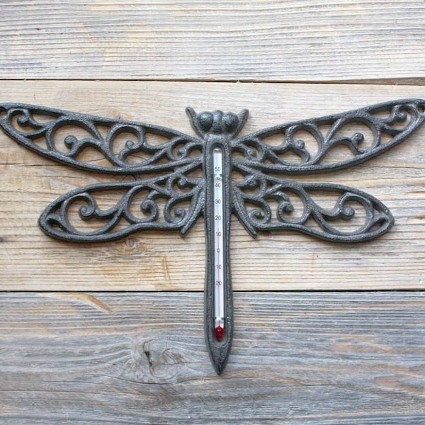 Cast Iron Dragonfly Thermometer - Decorative Garden Thermometer