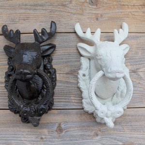 Cast Iron Reindeer Door Knocker, Rustic Front Porch Decor