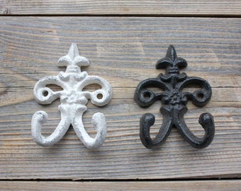 Small Decorative Coat Hook, Ornate Double Wall Hook, Cast Iron Wall Hanger