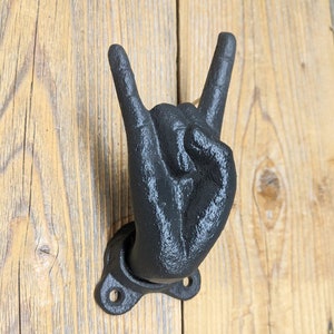 Rock On Cast Iron Hand Hook, Unique Coat Hooks