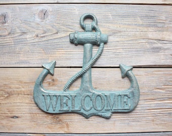 Anchor Welcome Sign, Cast Iron Nautical Welcome Plaque